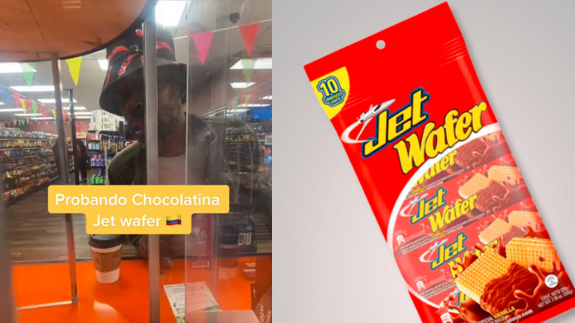 Colombiana le da a probar a gringo una chocolatina Jet.